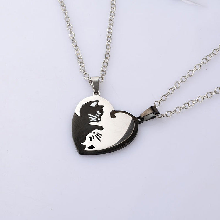Love Cat Matching Necklace for Couples – Stitching Cat Pendant Romantic Jewelry