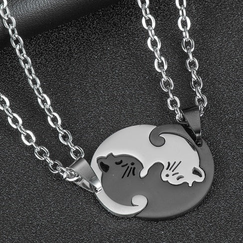 Love Cat Matching Necklace for Couples – Stitching Cat Pendant Romantic Jewelry