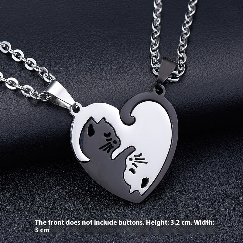 Love Cat Matching Necklace for Couples – Stitching Cat Pendant Romantic Jewelry